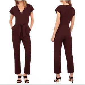 Express Burgundy Short Sleeve V-Neck Jumpsuit M